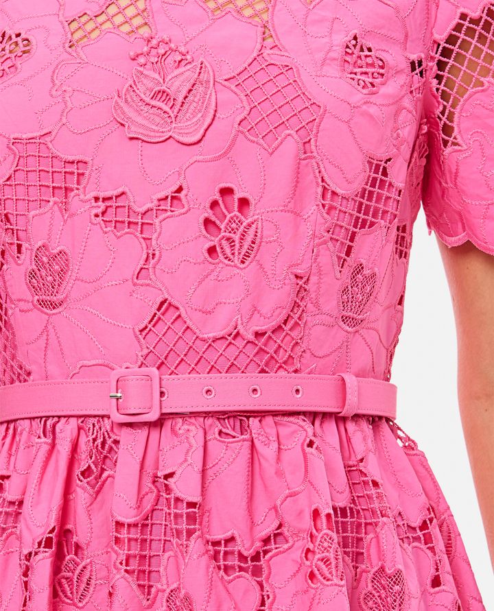 Self-Portrait - PINK COTTON LACE MIDI DRESS_4