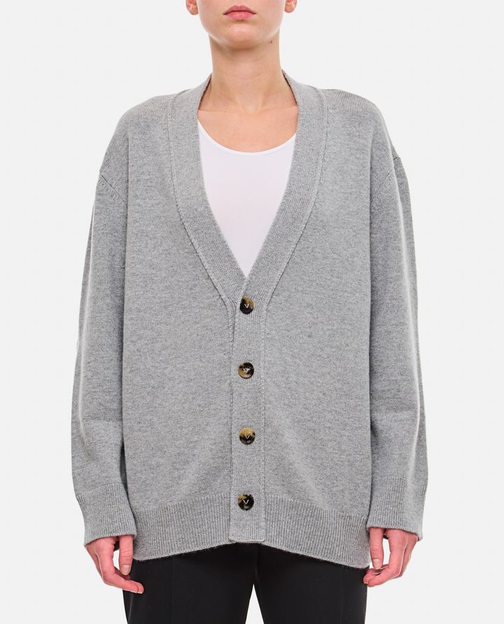 Bottega Veneta - CASHMERE CARDIGAN WITH WOVEN LEATHER ELBOW PATCH_1