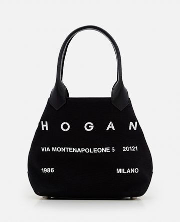 Hogan - SHOPPING BAG MEDIA IN CANVAS CON SCRITTE