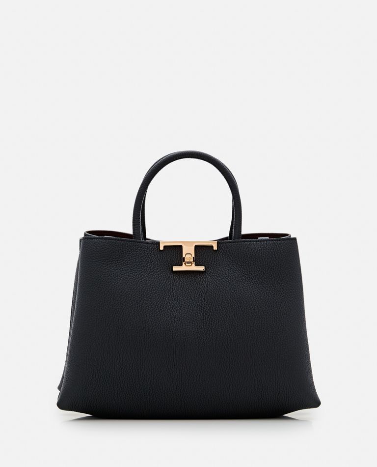 Shop Tod's Small T Metal Leather Shopping Bag In Black