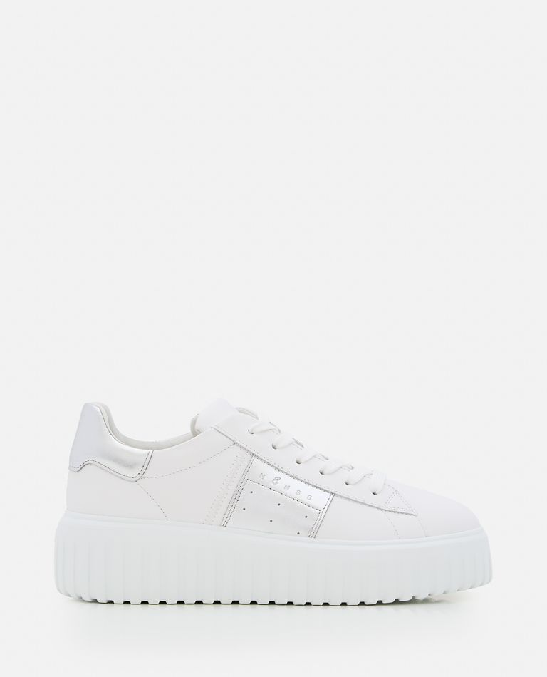 Shop Hogan H-stripes Lace Up Sneakers In White