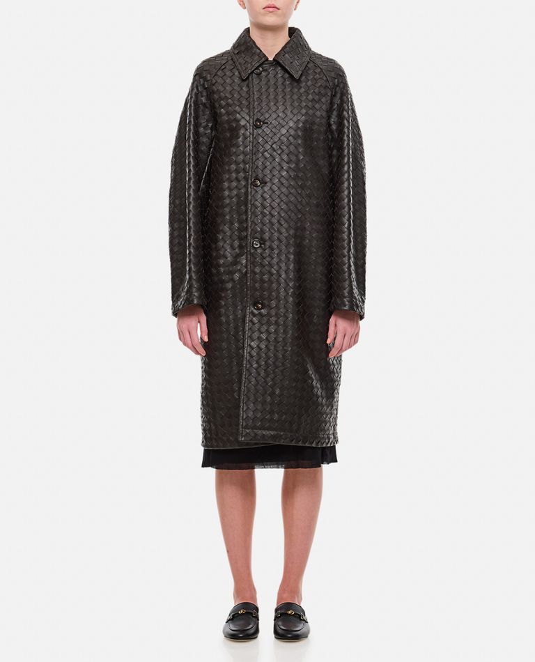 Shop Bottega Veneta Handmade Unlined Woven Leather Coat In Brown