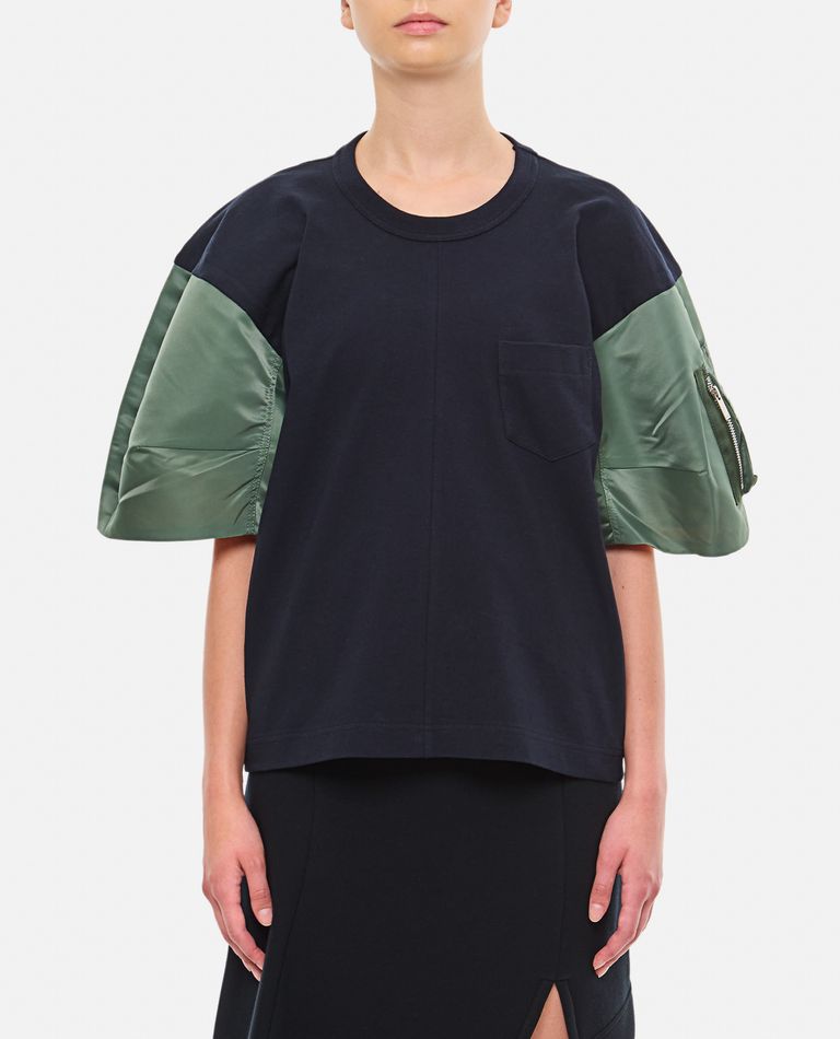 Shop Sacai Nylon Twill X Cotton Jersey T-shirt In Blue