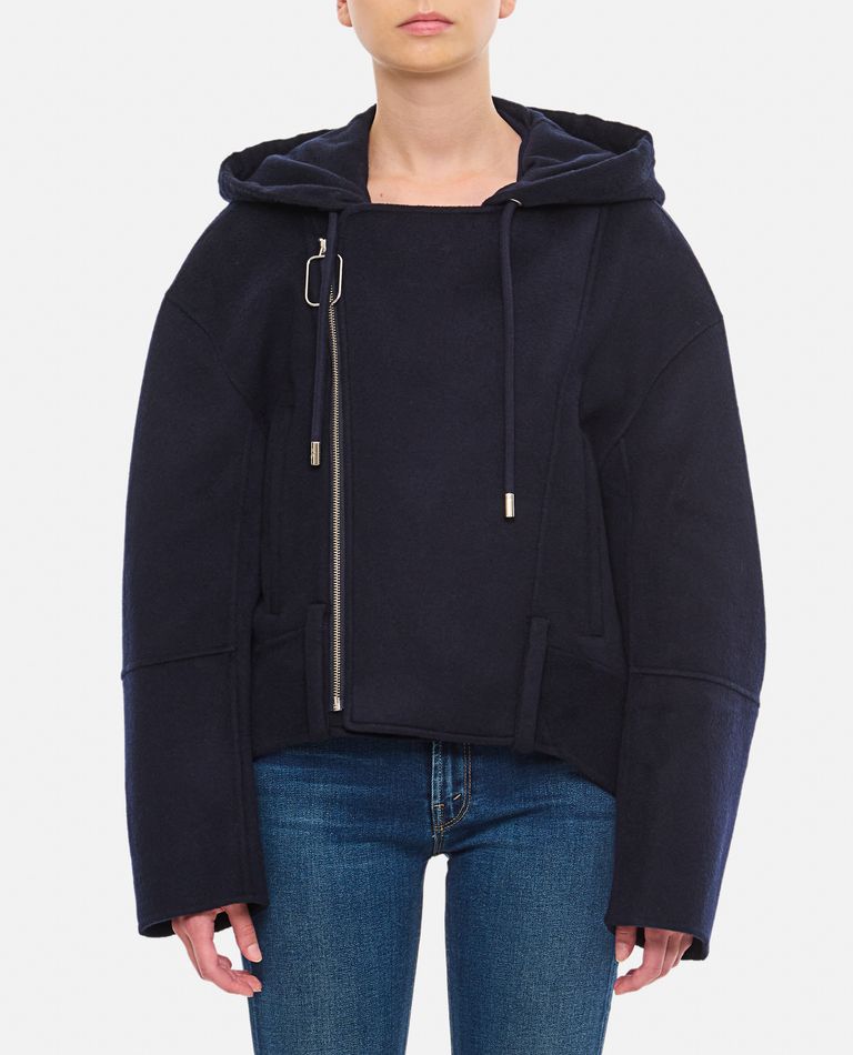 Shop Jw Anderson Hooded Biker Jacket In Blue