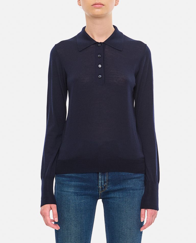 Shop Golden Goose Virgin Wool Knitted Polo Shirt In Blue