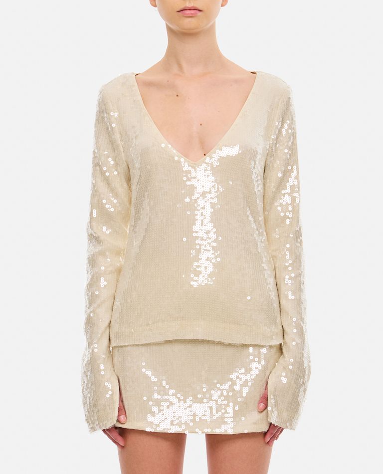 Shop Rotate Birger Christensen Sequins V-neck Top In White