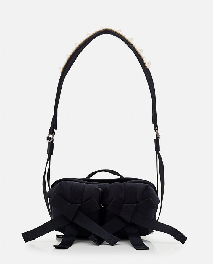 Simone Rocha - BORSA A TRACOLLA CON PERLINE NERA E FIOCCHI FRONTALI_1