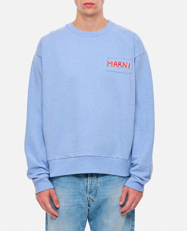 Shop Marni Cotton Sweatshirt In Sky Blue