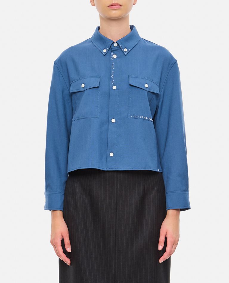 Shop Marni Cropped Wool Shirt In Sky Blue