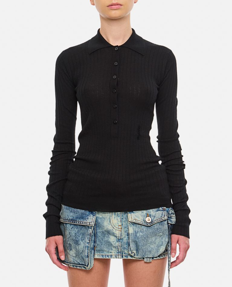 Shop Attico Cashmere Polo Knit In Black