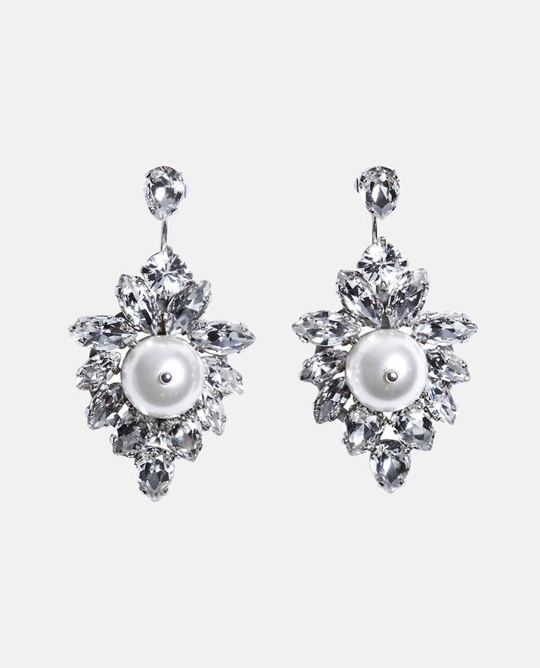 Shop Simone Rocha Double Ended Crystal Crest Earrings In White