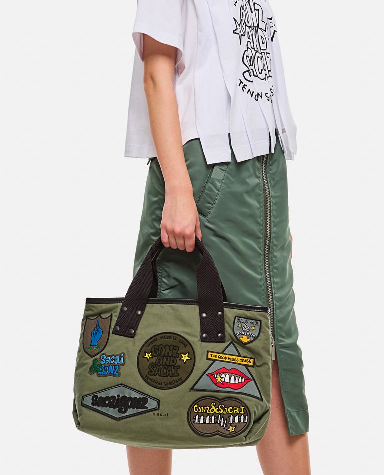 Shop Sacai Tote Bag With Allover  X Marc Gonzales Patch In Green