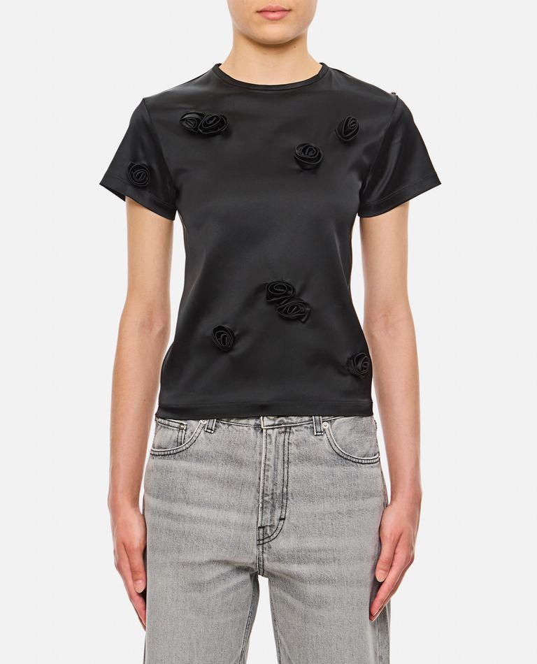 SPORTMAX MENDOZA BLACK T-SHIRT WITH ROSES 