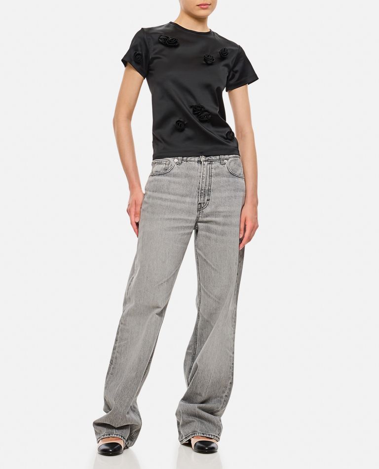 SPORTMAX MENDOZA BLACK T-SHIRT WITH ROSES 