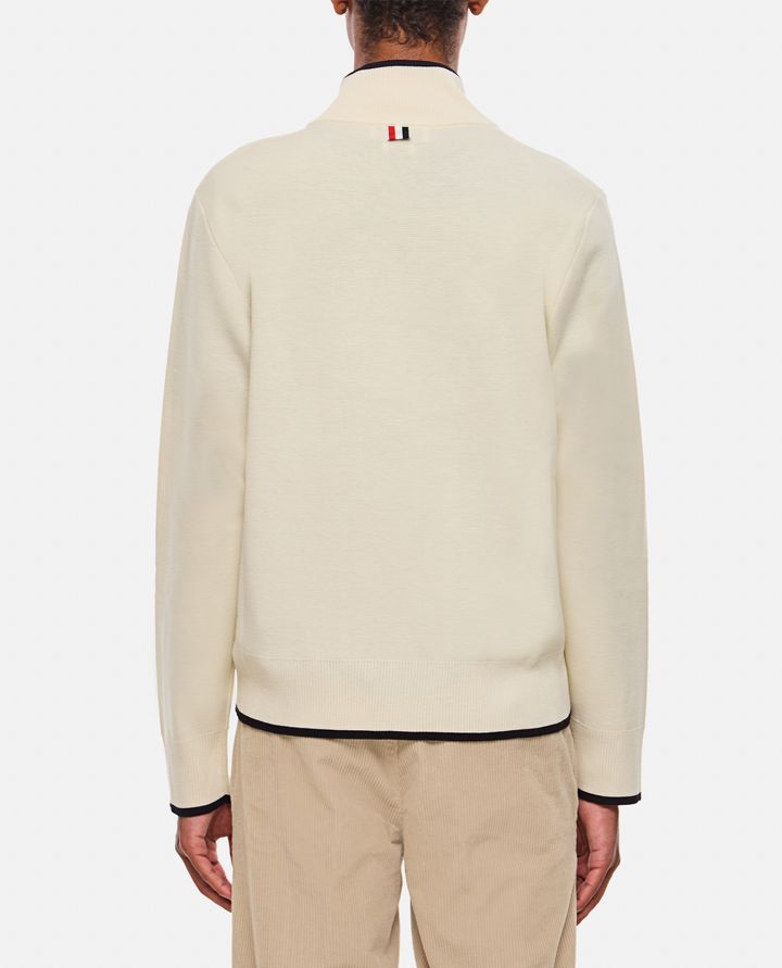 Thom Browne - WHITE FULL ZIP VIRGIN WOOL CARDIGAN_3