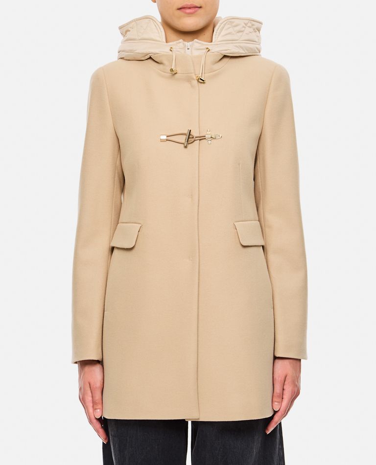 Shop Fay Front Nylon Toggle Double Breasted Coat In Beige