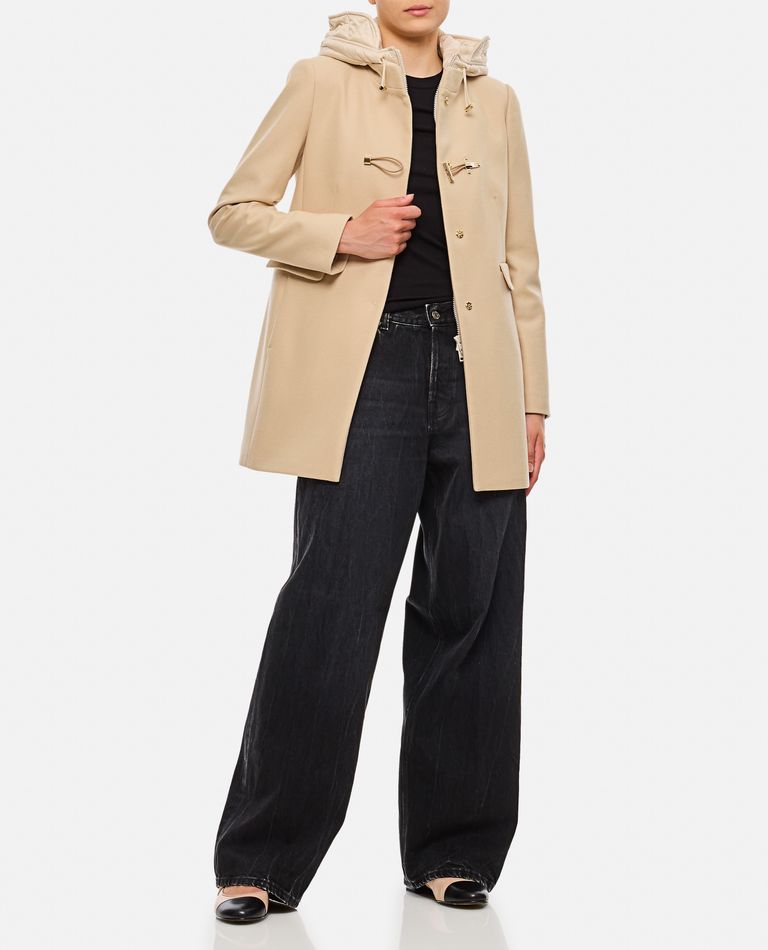 Shop Fay Front Nylon Toggle Double Breasted Coat In Beige