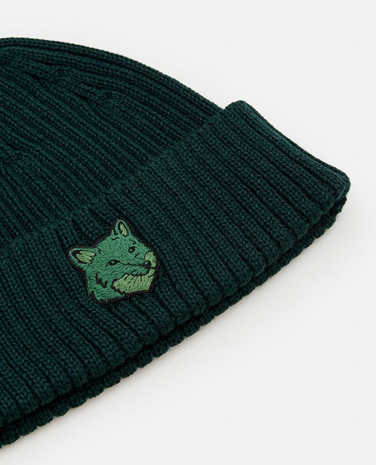 Shop Maison Kitsuné Bold Fox Head Beanie In Green