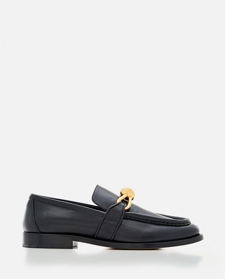 Shop Bottega Veneta Leather Loafer With Gold Knot In Black