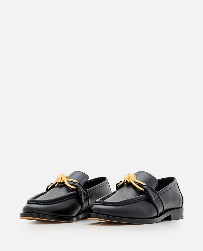 Shop Bottega Veneta Leather Loafer With Gold Knot In Black