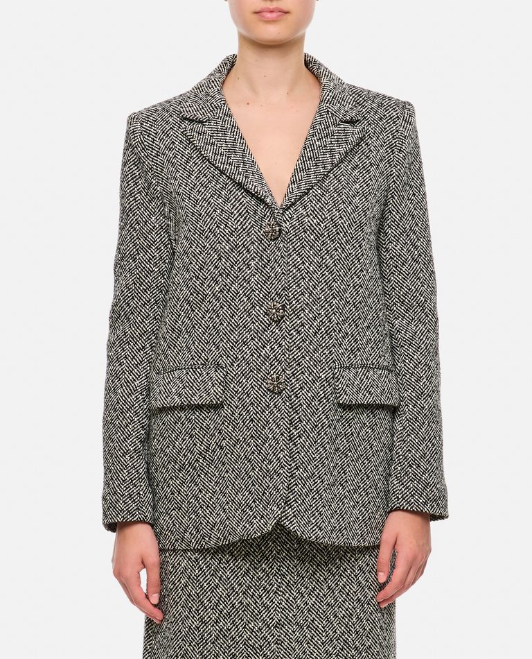 Shop Self-portrait Herringbone Blazer In Black