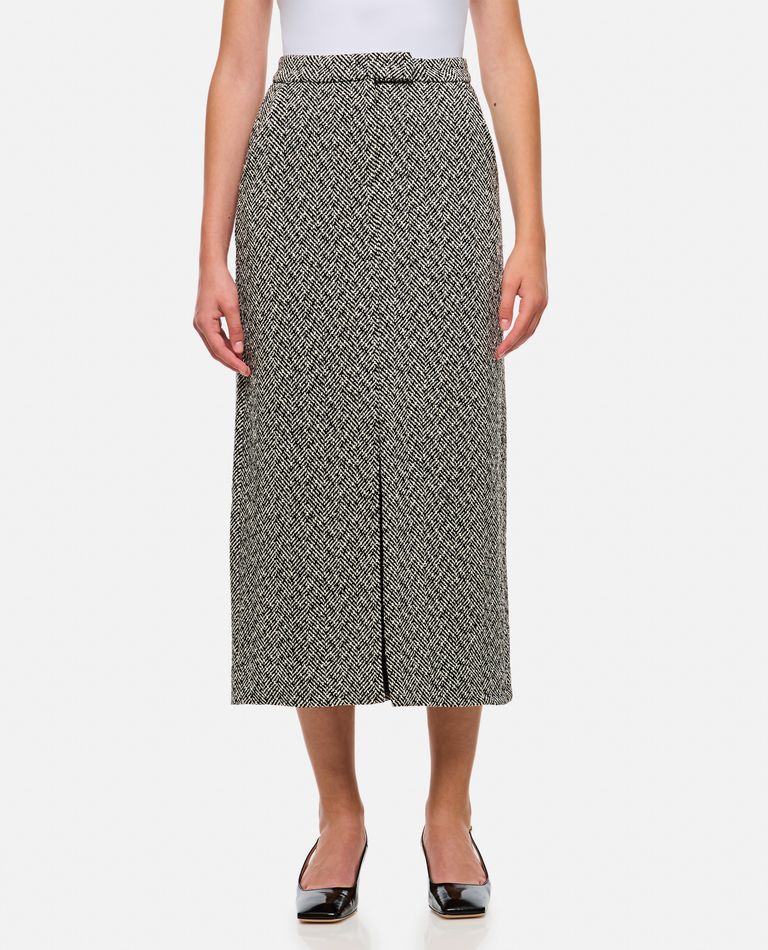 Shop Self-portrait Herringbone Midi Skirt In Black