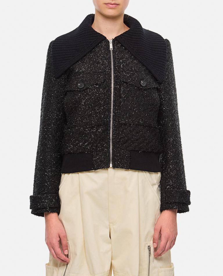 Shop Self-portrait Tinsel Boucle Bomber Jacket In Black