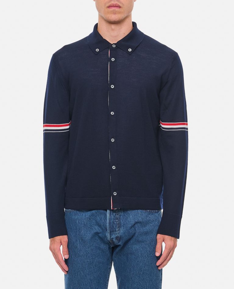 Shop Thom Browne Long Sleeve Shirt In Merino Wool In Blue