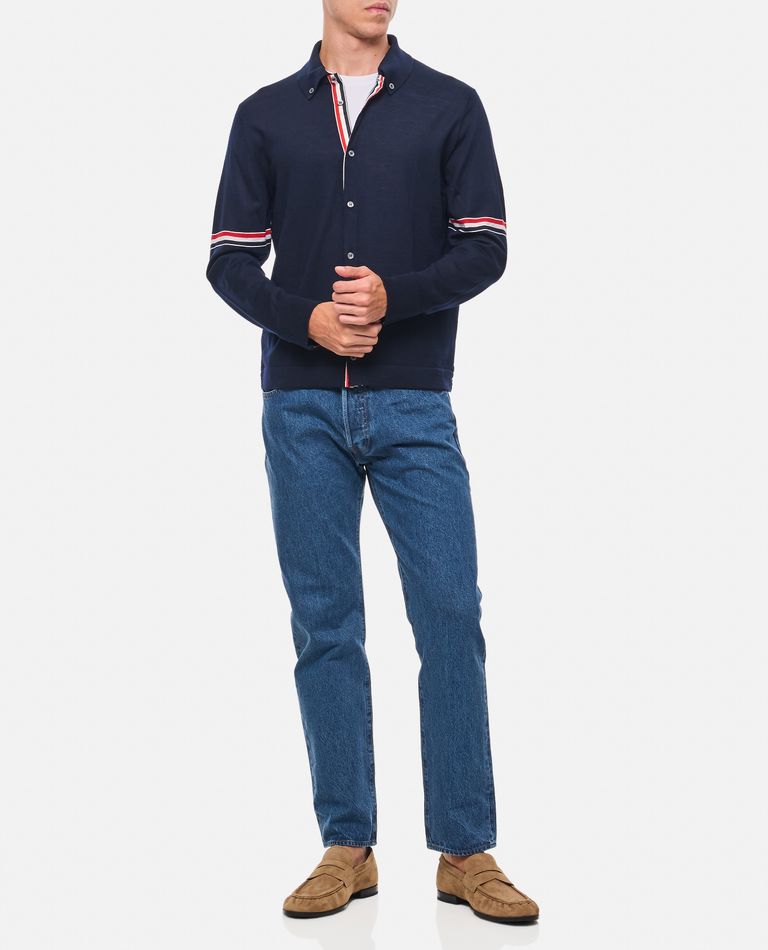 Shop Thom Browne Long Sleeve Shirt In Merino Wool In Blue