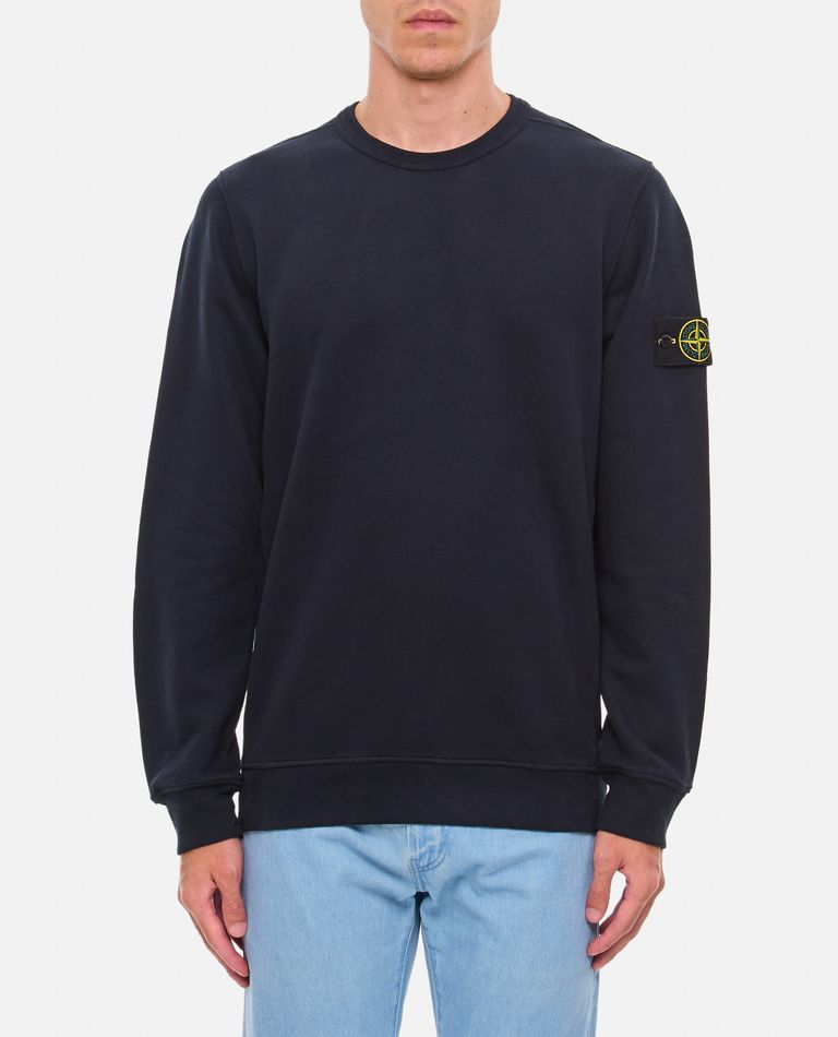 Shop Stone Island Brushed Organic Cotton Fleece In Blue