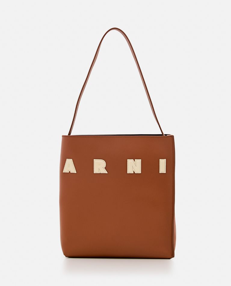 Shop Marni Small Museo Hobo Leather Bag In Brown