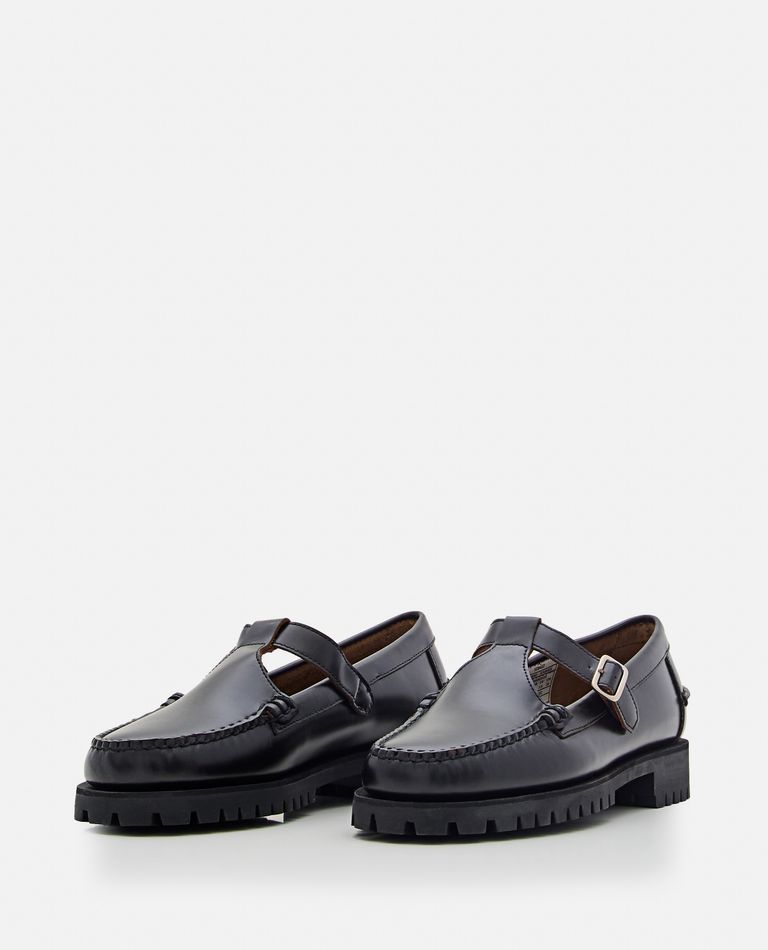 Shop Sebago Georgina Lug Leather Loafer With T-bar In Black