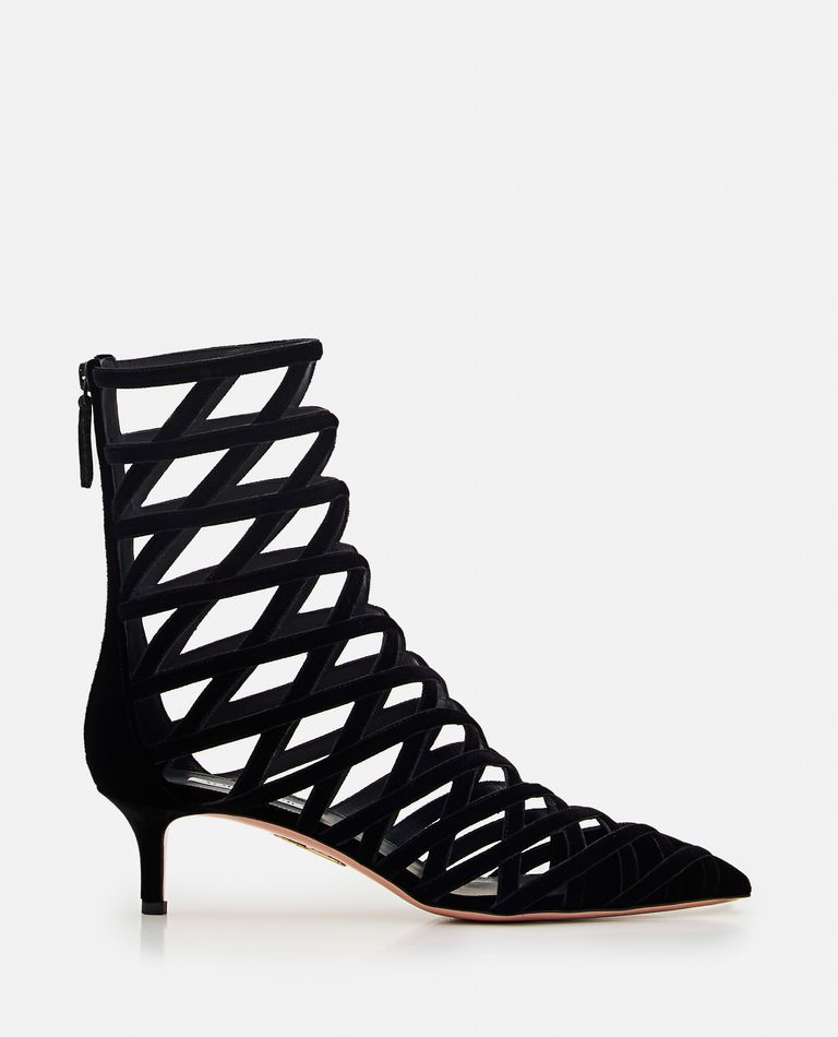 Shop Aquazzura 50mm Romance Cut-out Suede Bootie In Black