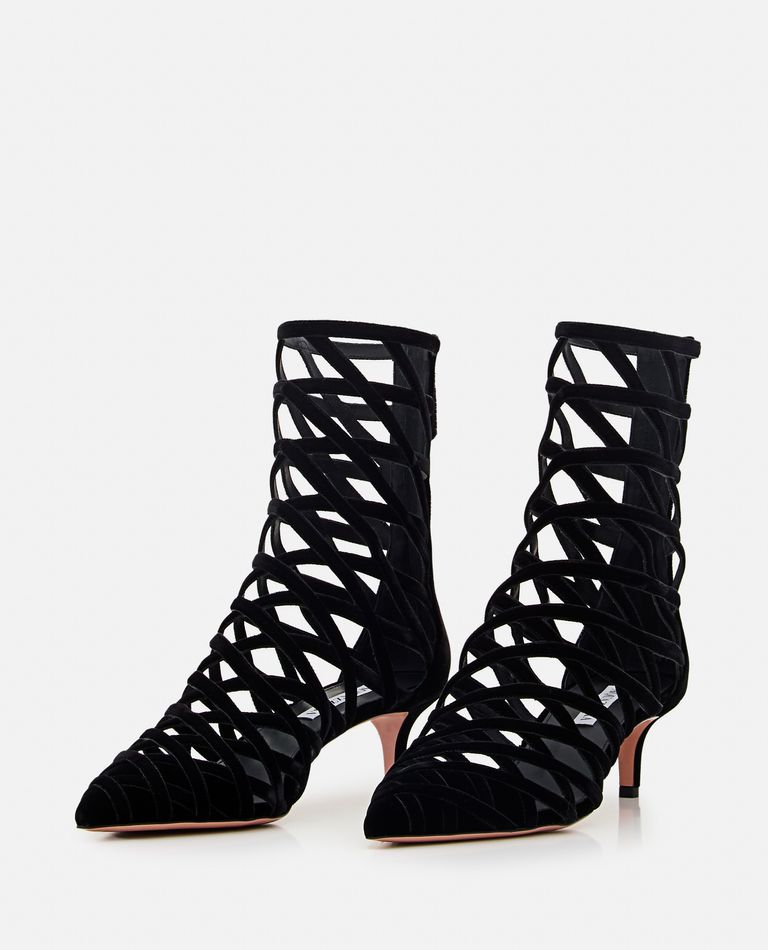 Shop Aquazzura 50mm Romance Cut-out Suede Bootie In Black