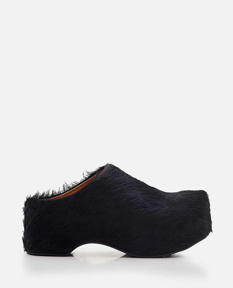 Shop Marni Hairy Leather Platform Mules In Black