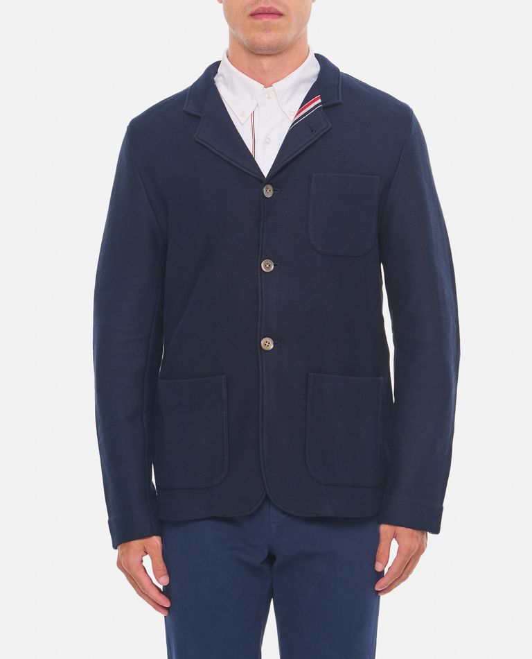 Thom Browne Rwb-stripe Cotton Blazer In Blue