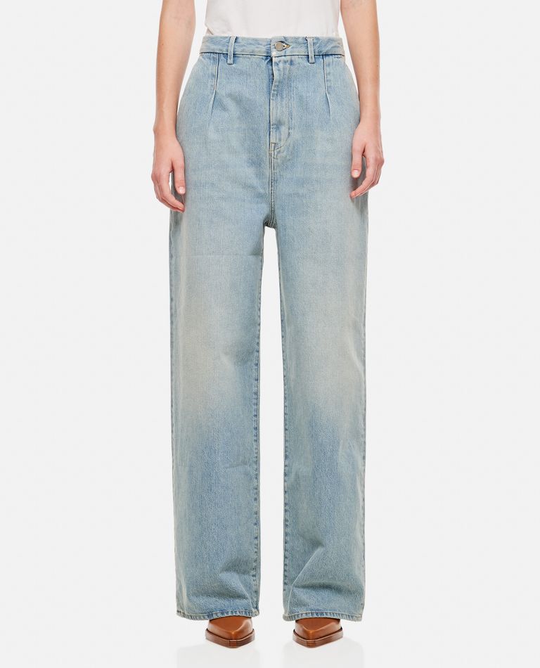 Shop Loulou Studio Attu Wide Leg Denim Pants In Sky Blue