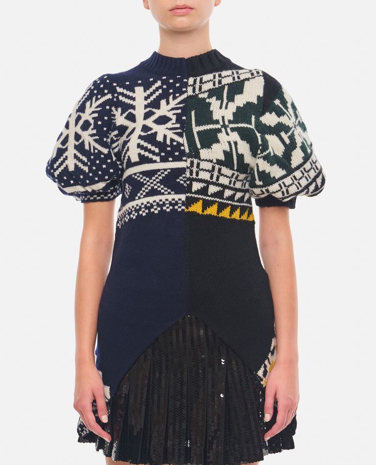 Sacai Patchwork Short-sleeve Sweater In Black
