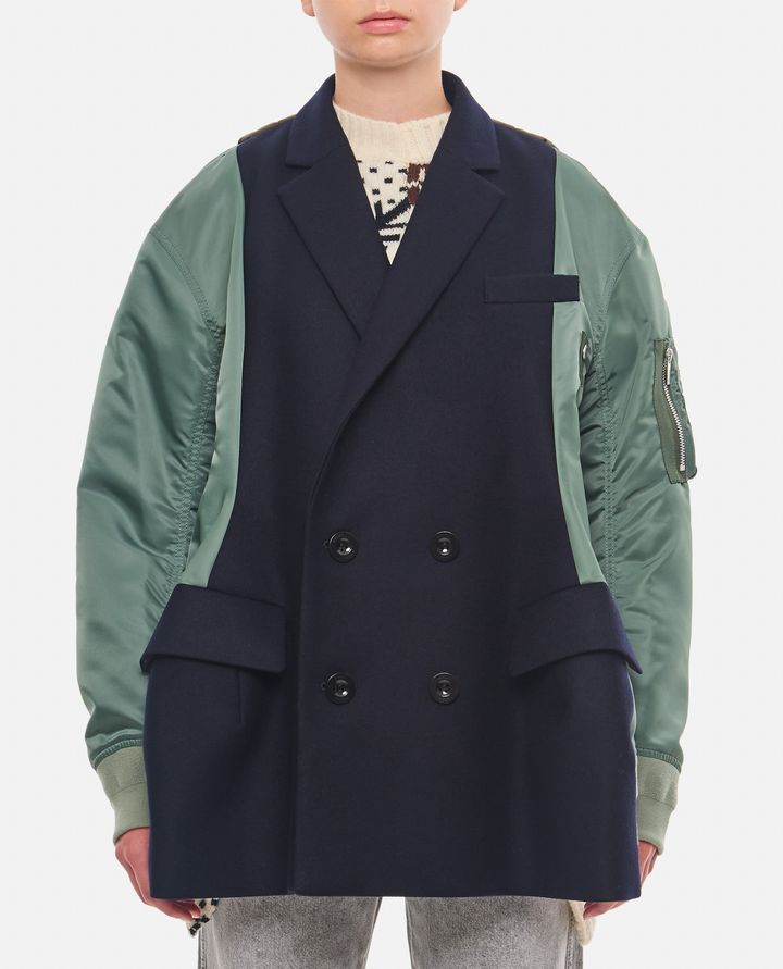 Sacai - CAPPOTTO TRAPUNTATO IN TWILL DI LANA MELTON X NYLON_1