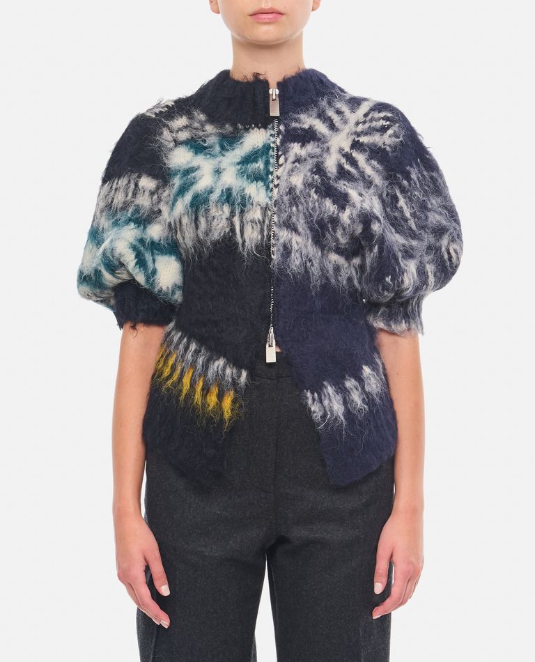 Shop Sacai Pattern Knit Blouson In Black