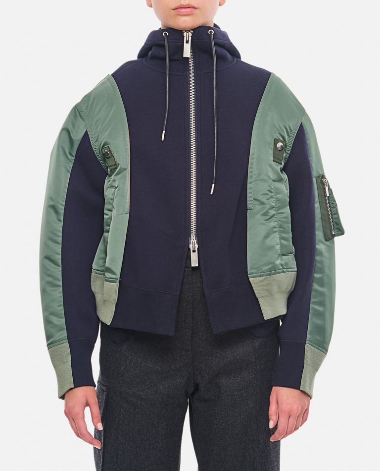 Sacai Nylon Twill X Sponge Sweat Hoodie In Blue