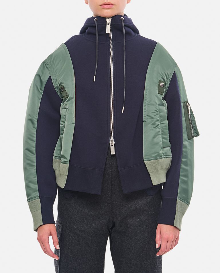 Shop Sacai Nylon Twill X Sponge Sweat Hoodie In Blue