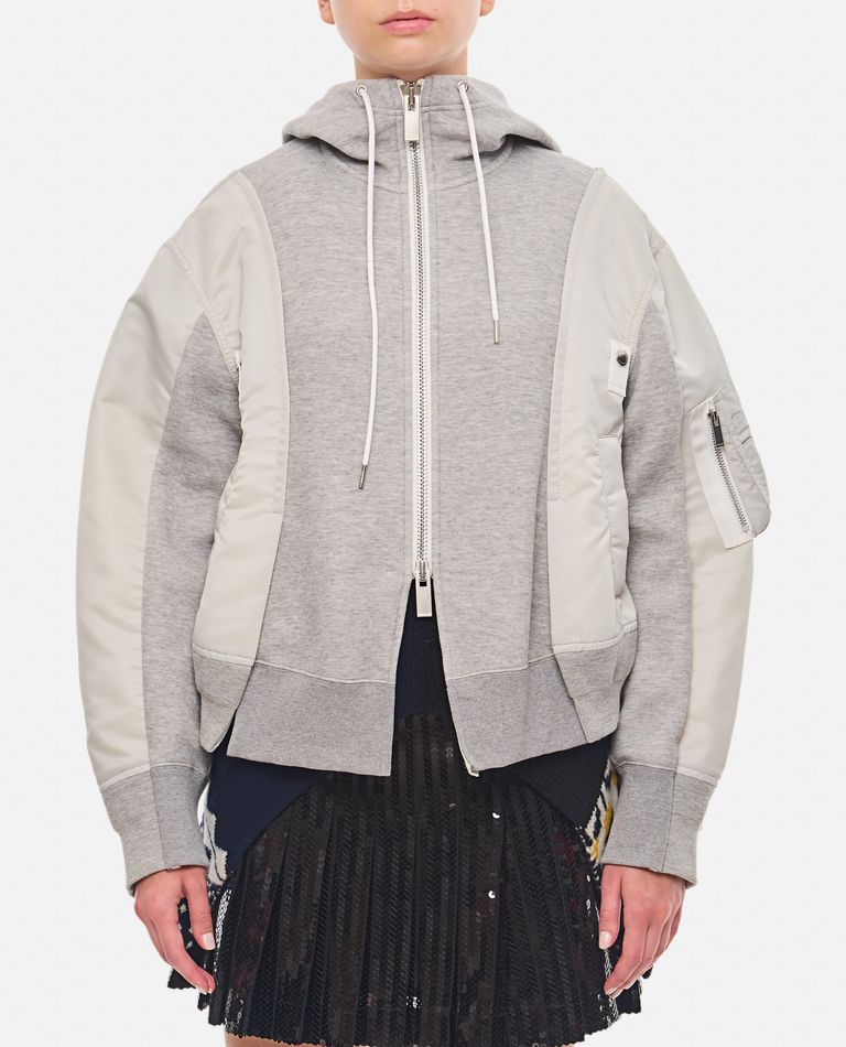 Shop Sacai Nylon Twill X Sponge Sweat Hoodie In Grey