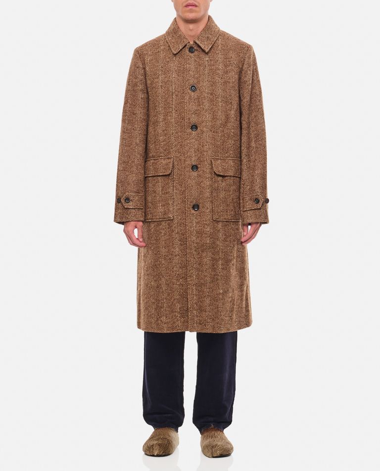 Shop Les Deux Maximilian Herringbone Wool Coat In Brown