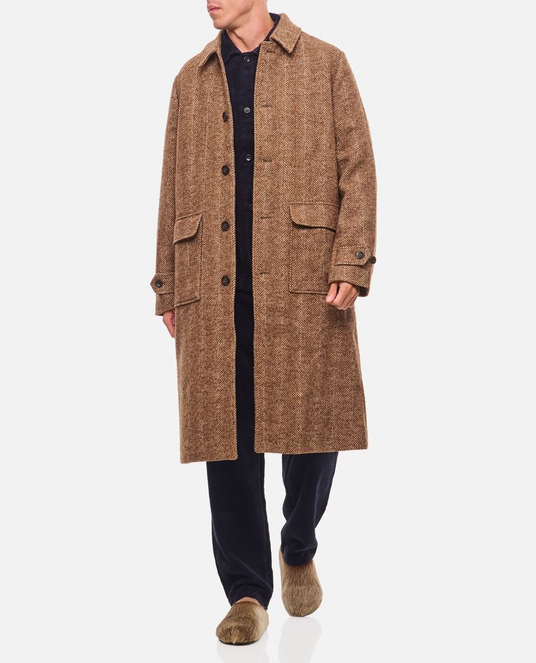 Shop Les Deux Maximilian Herringbone Wool Coat In Brown