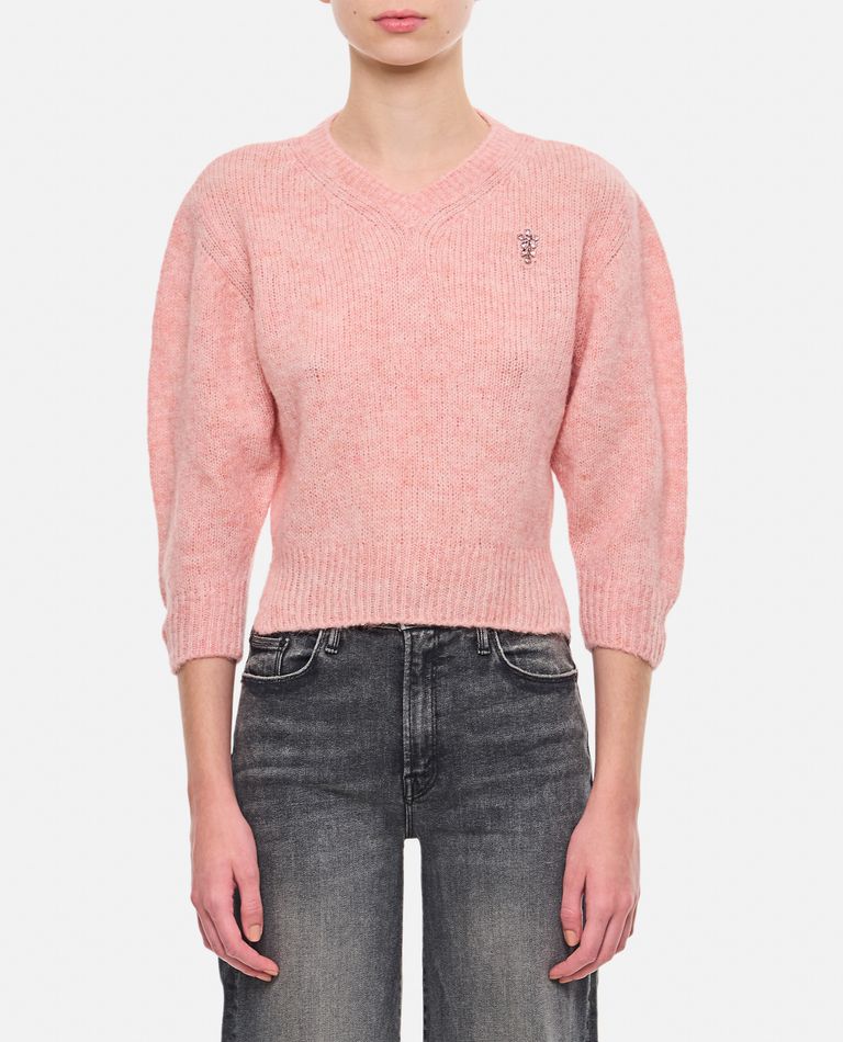 Shop Simone Rocha Cropped V-neck Alpaca Knit Jumper In Rose