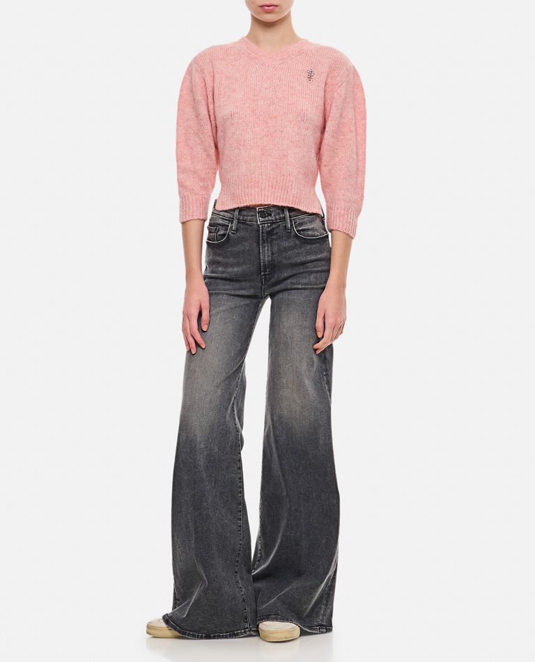 Shop Simone Rocha Cropped V-neck Alpaca Knit Jumper In Rose