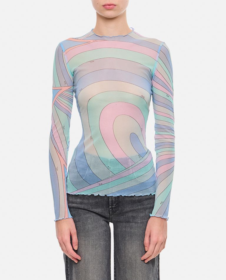 Shop Emilio Pucci Tulle Long Sleeves T-shirt In Multicolor