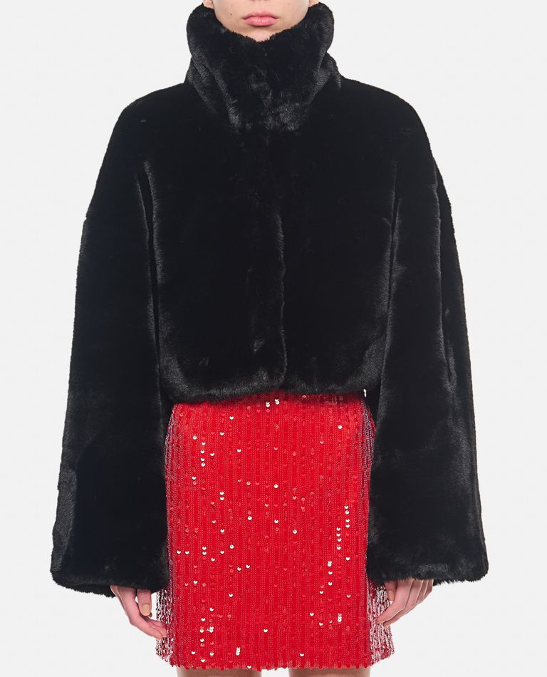 Shop Rotate Birger Christensen Faux Fur Crop Jacket In Black