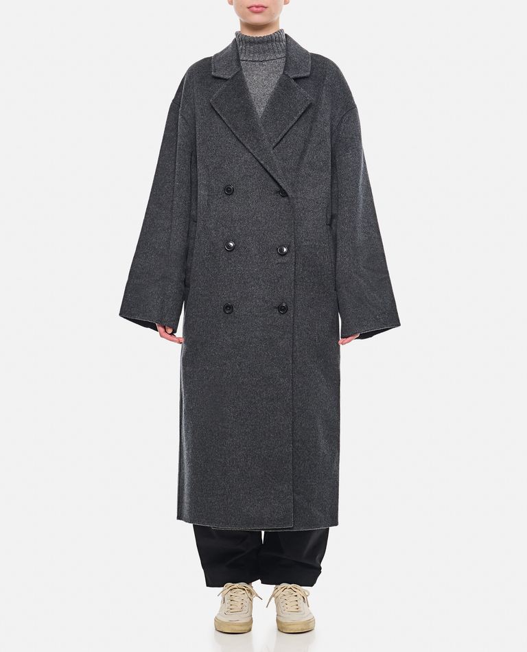 Shop Loulou Studio Borneo Double Breasted Wool And Cashmere Coat In Grey